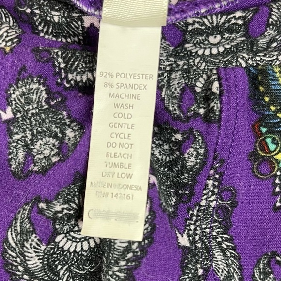 LuLaRoe One Size Owl Griffin Gargoyles Deep Purple Buttery Leggings Halloween - Picture 4 of 5